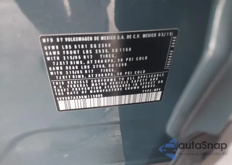 2019 Volkswagen Tiguan 2.0T Se/2.0T Sel/2.0T Sel R-Line/2.0T Sel R-Line Black из США, поврежденный, VIN 3VV3B7AX9KM113605